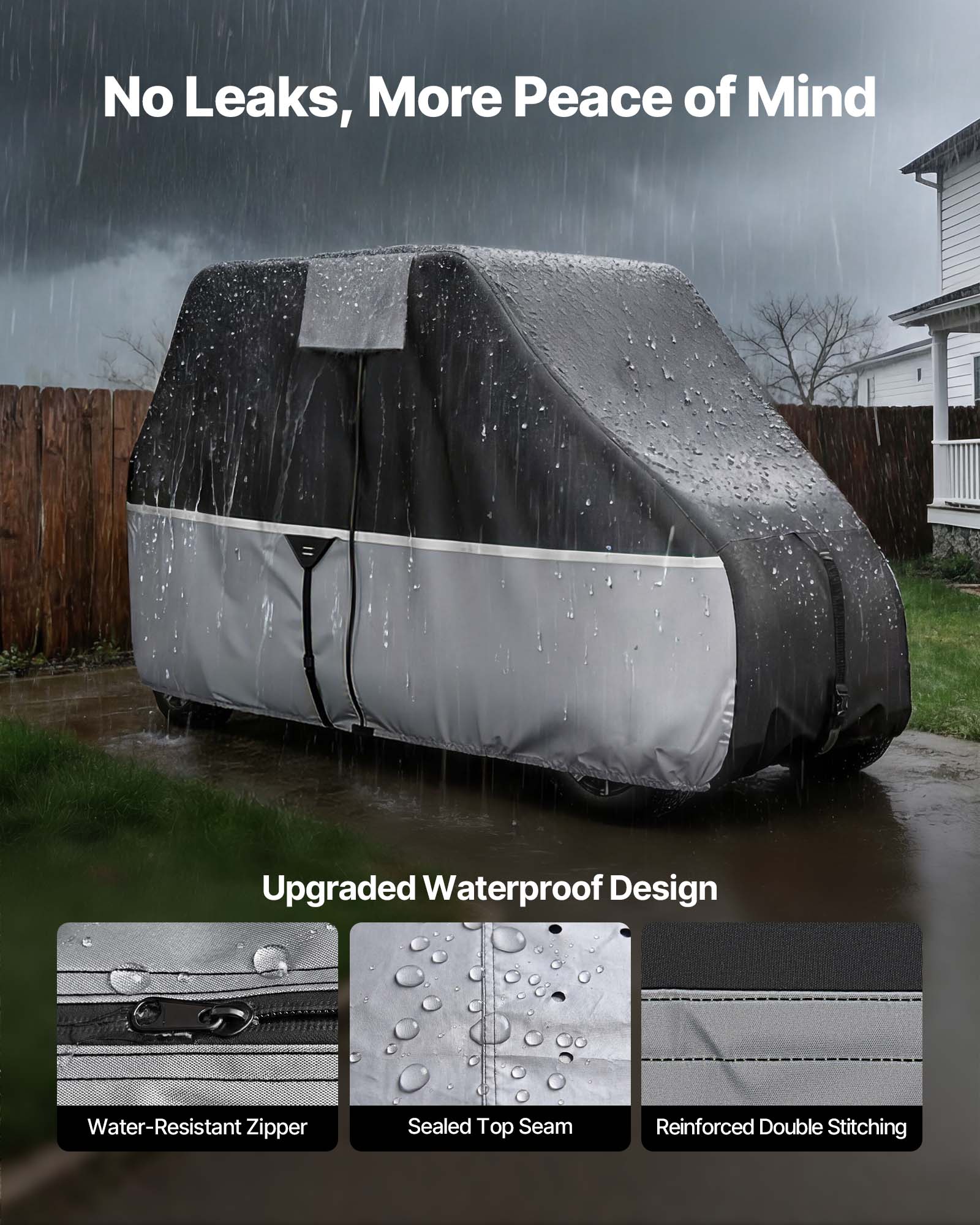 No Leaks, More Peace of Mind  
Upgraded Waterproof Design  
Water-Resistant Zipper  
Sealed Top Seam  
Reinforced Double Stitching