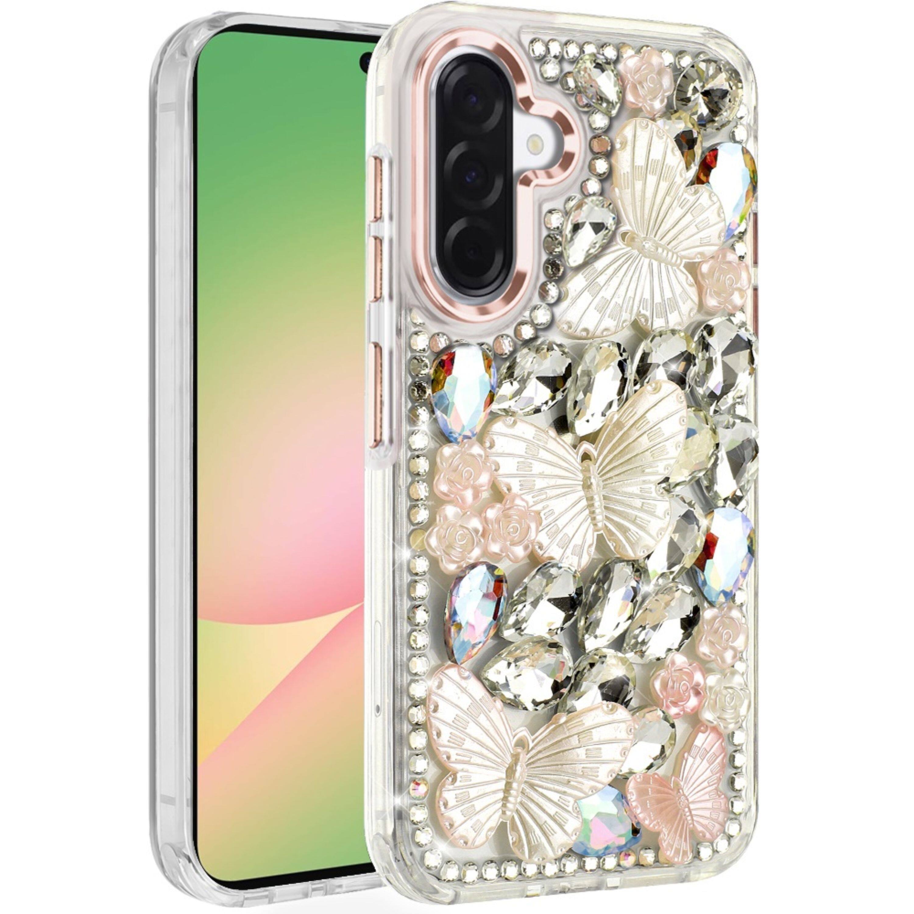 Kitcheniva - Diamond Butterflies Bling Phone Case With Tempered Glass For Samsung Galaxy A57 5G - Rose Gold price history on PriceWatchPro
