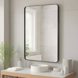 Kadyn - 32x24 Inch Vertical Rectangle Wall Mirror with Rounded Corners and Black Metal Frame - Black