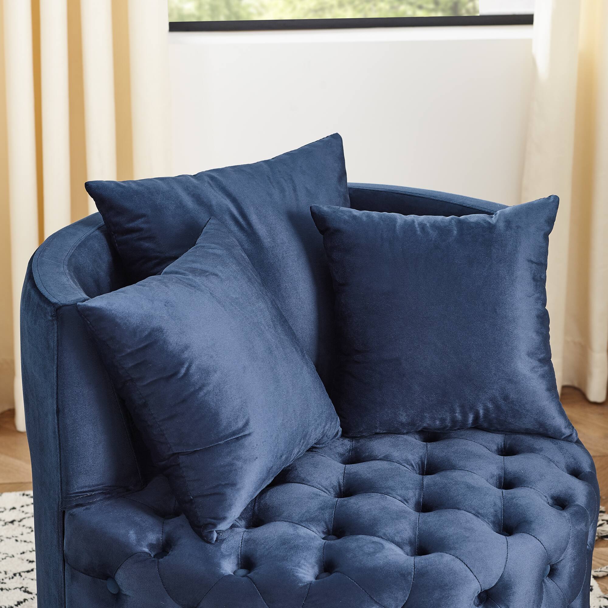 Alt View 5. GOODSILO - Luxury Upholstered Swivel Accent Chair with Tufted Back and Caster Wheels for Elegant Home Seating - Blue.