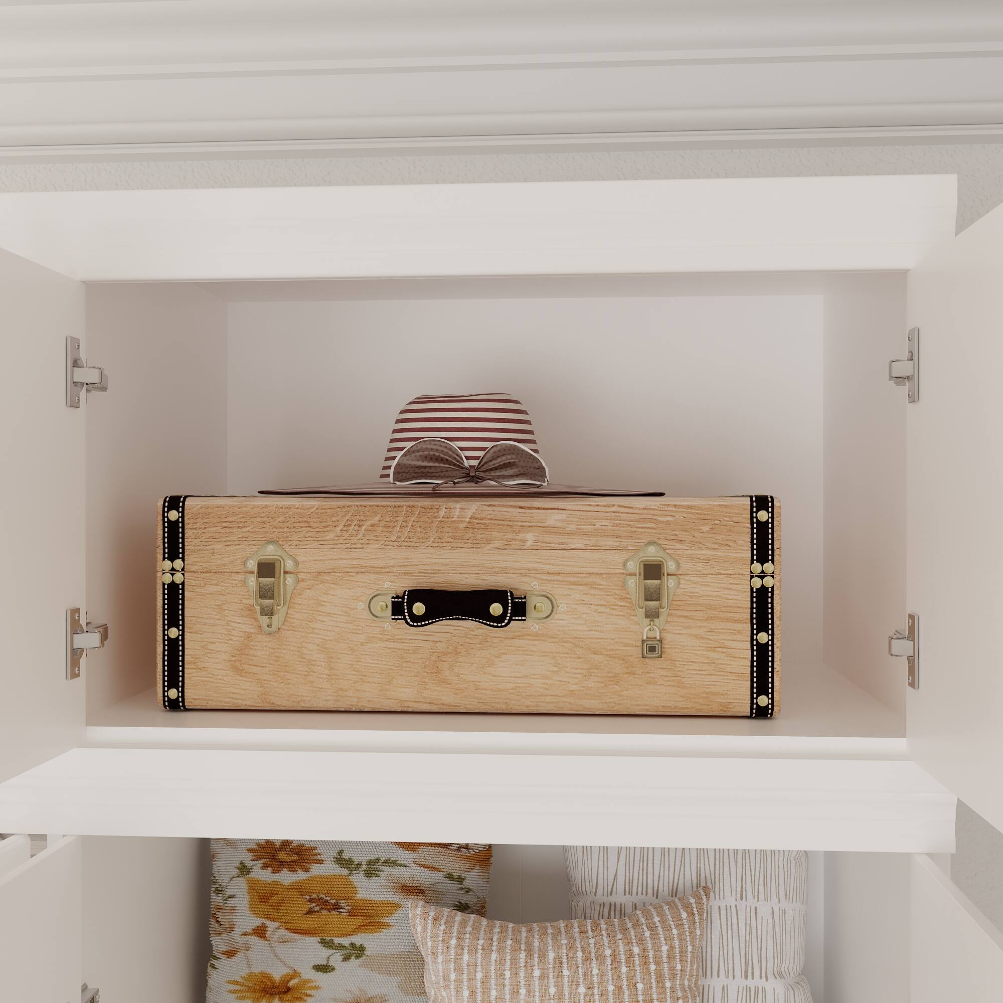 Alt View 7. FUFU & GAGA - FUFU&GAGA 4 - Door Wardrobe: Elegant Storage with Gold Accents & Smooth Drawers - White.