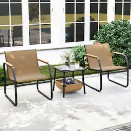 Mondawe - 3-Piece Freestanding Patio Bistro Conversation Set with 2 Chairs and Side Table - Brown and Black