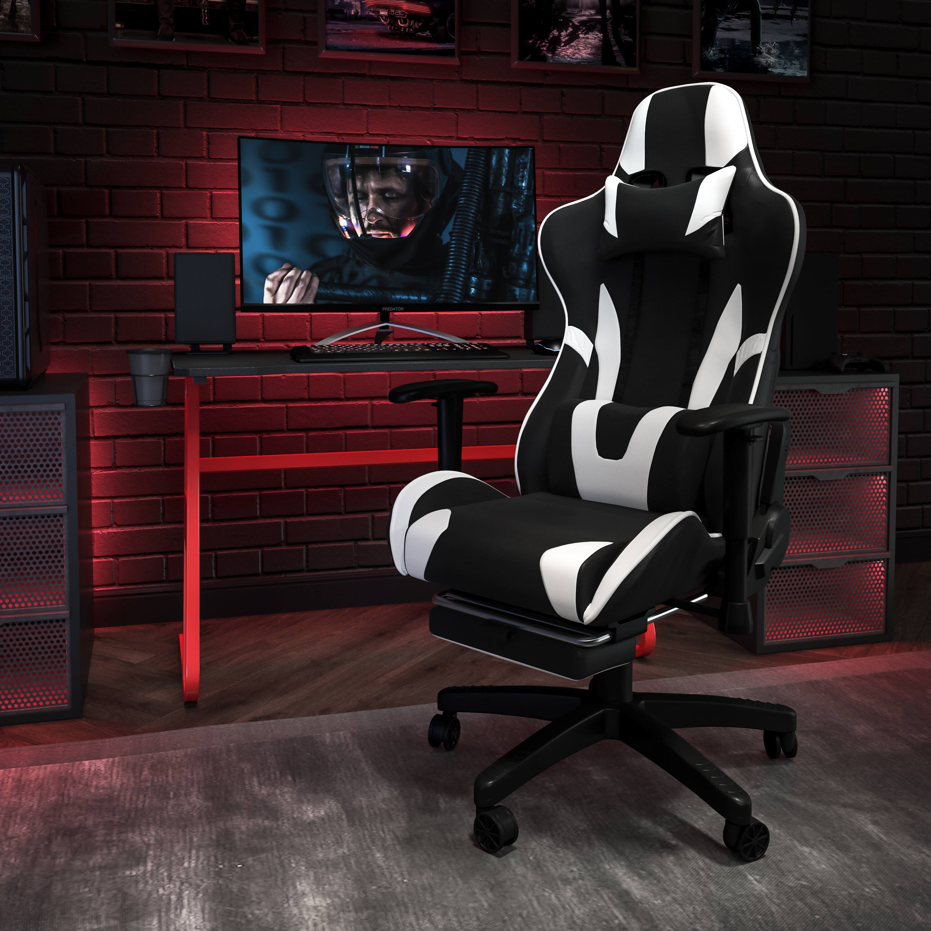 Alt View 1. Emma + Oliver - Desk Bundle-Gaming Desk, Cup Holder, Headphone Hook and Reclining Chair - Black.