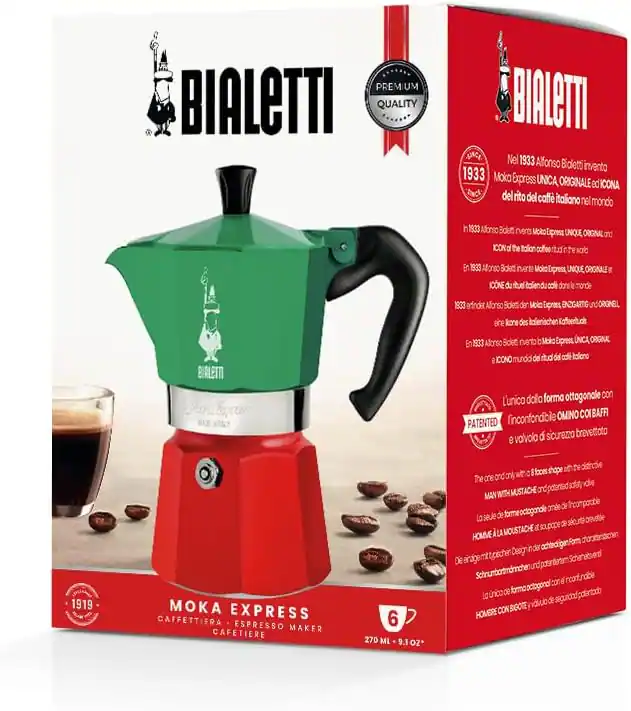 **PREMIUM BIALETTI QUALITY**

**Nel 1933 Afonso Bialetti inventa Moka Express UNICA, ORIGINALE ed ICONA del rito del caffè italiano nel mondo**

**In 1933 Afonso Bialetti invents Moka Express UNIQUE, ORIGINAL and ICON of the Italian coffee ritual in the world**

**En 1933 Alonso Bialetti inventa Moka Express UNIQUE, ORIGINAL e ICON du rituel du café italien dans le monde**

**1933 Afonso Bialetti inventa Moka Express UNIQUE, ORIGINAL e ICONO mundial del rito del caffè italiano**

**1933 Afonso Bialetti inventa Moka Express UNIQUE, ORIGINAL e ICONO mundial del rito del caffè italiano**

**The unique octagonal shape with the unmistakable OMNO CO BAFI**

**L'unico dallo stile octagonale con l'inconfondibile OMNO CO BAFI**

**The one and only with the octagonal shape and the distinctive MAN WITH MUSTACHE and patented safety valve**

**HOMME A LA MOUSTACHE Design en oct
