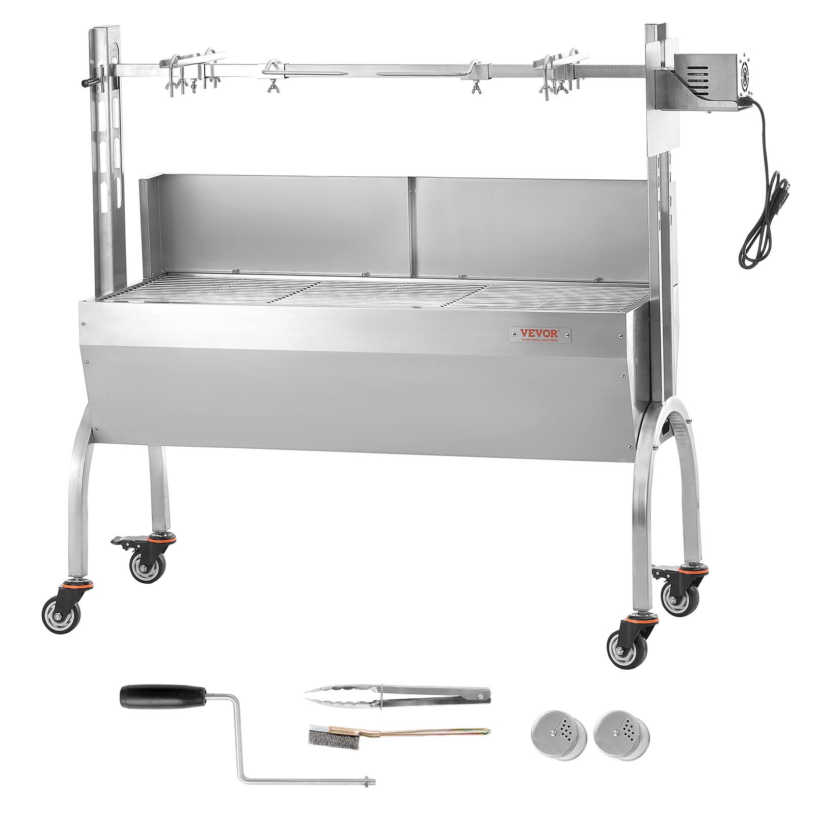 Alt View 5. VEVOR - Rotisserie Grill with Windscreen, BBQ Whole Pig Lamb Goat Charcoal Spit Grill, 46 Inch 132 Lbs Capacity - Silver.