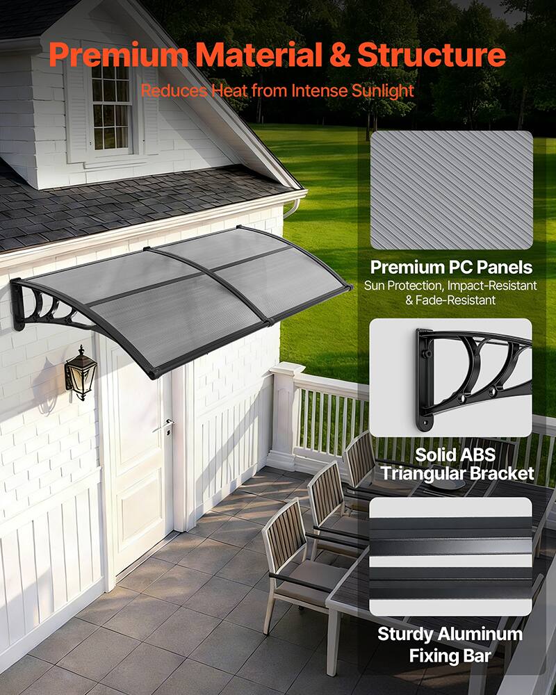 Premium Material & Structure  
Reduces Heat from Intense Sunlight  

Premium PC Panels  
Sun Protection, Impact-Resistant & Fade-Resistant  

Solid ABS Triangular Bracket  

Sturdy Aluminum Fixing Bar