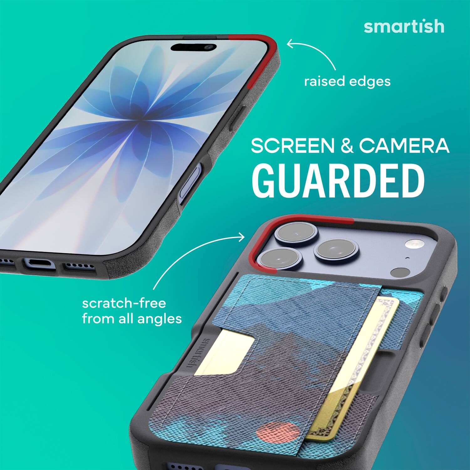 smartish raised edges SCREEN & CAMERA GUARDED scratch-free from all angles smartish