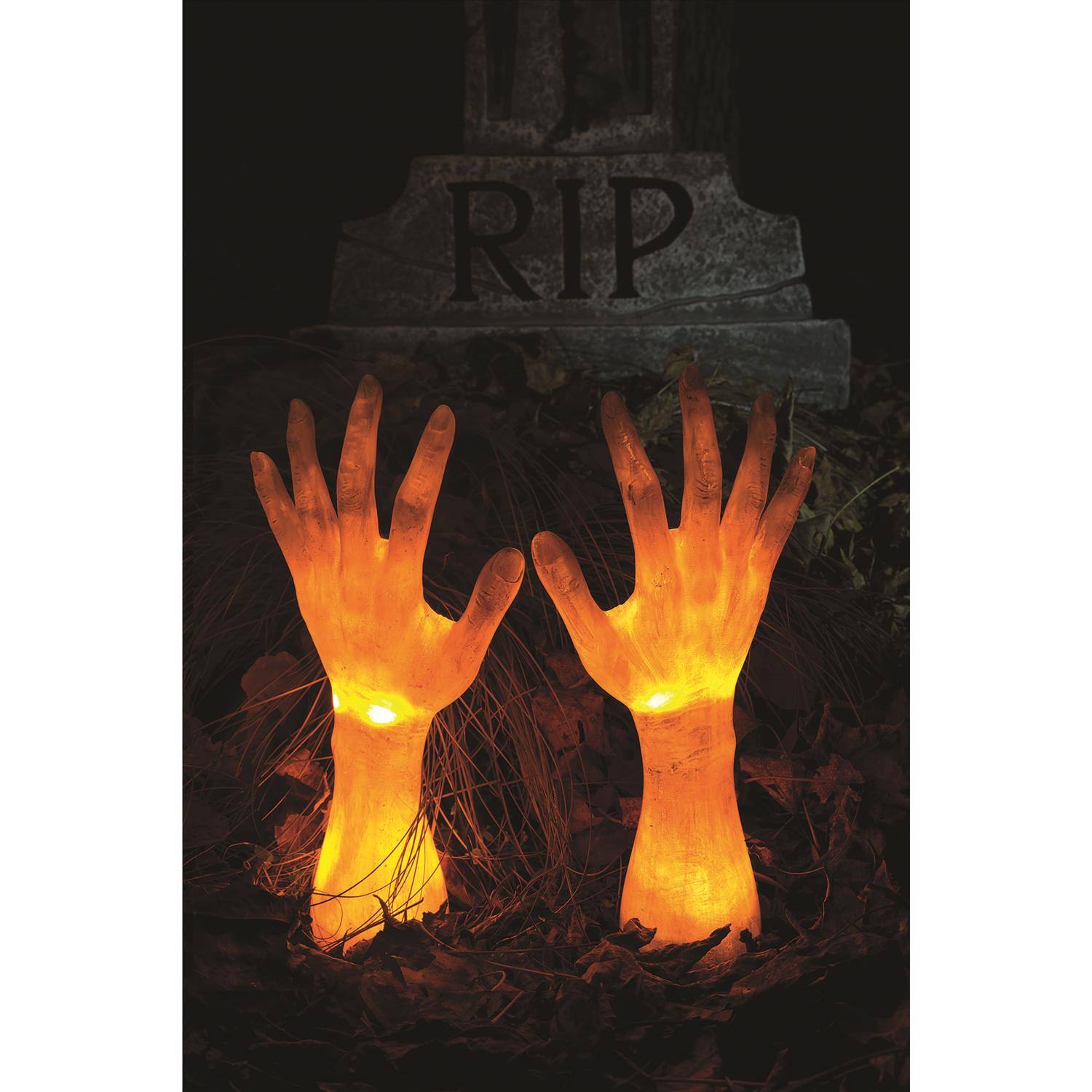 Left. Funworld - Fade In/Out Grave Breaker Hands Halloween Decor - Brown.