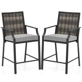 Gymax - Patio Bar Stools Set of 2 w/ Armrest Fabric Seat & Heavy-Duty Metal Frame - Mix Gray
