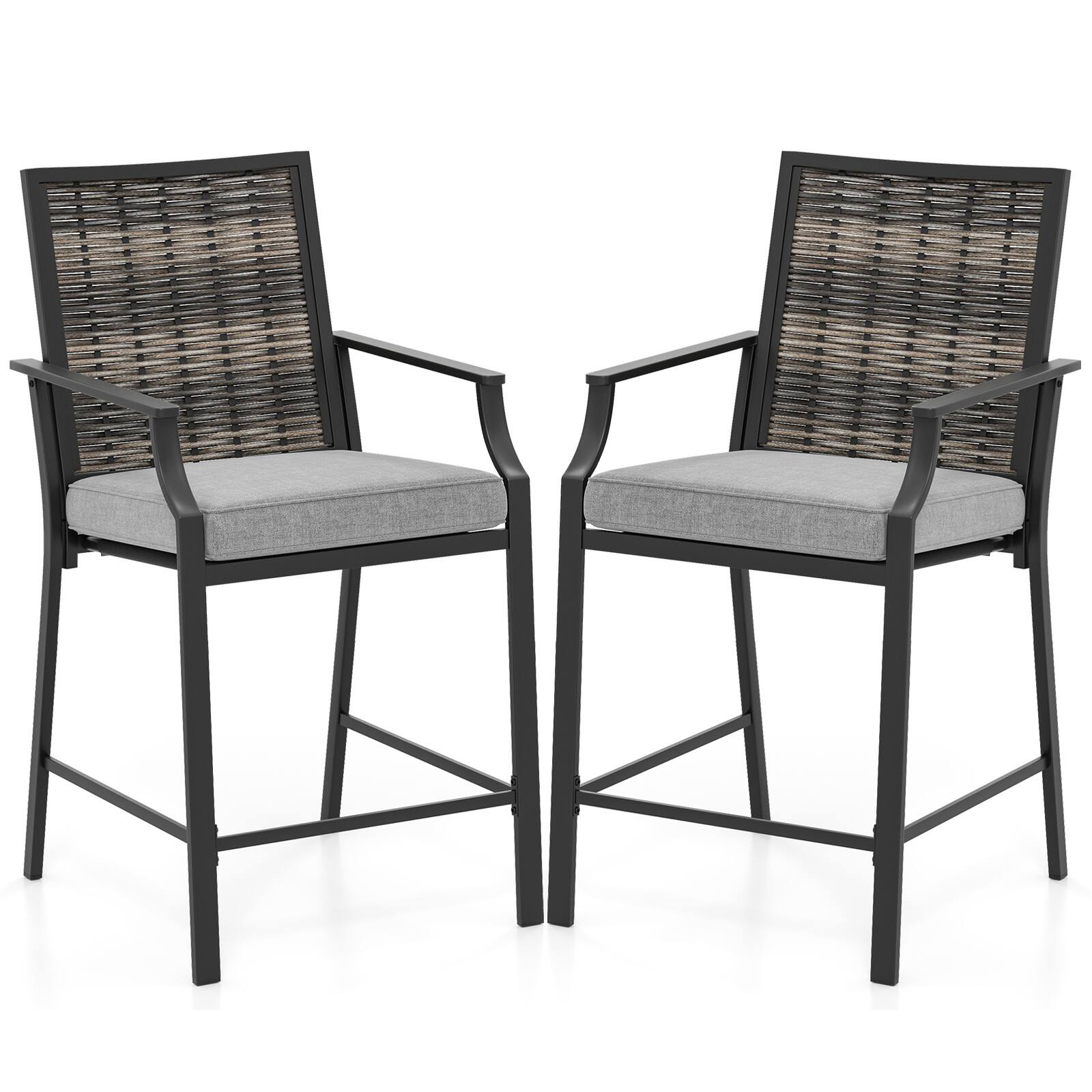 Alt View 9. Gymax - Gymax Patio Bar Stools Set of 4 w/ Armrest Fabric Seat & Heavy-Duty Metal Frame - Mix Gray.