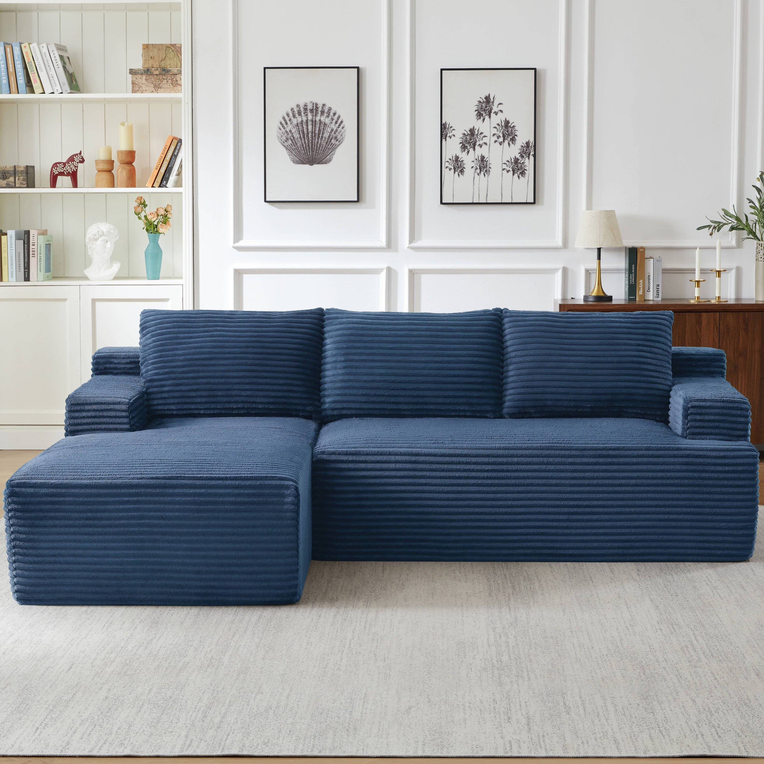 Angle. Anysun - L-Shaped Modular Cloud Sectional Sofa with Deep Seat – No Assembly Required, Left Facing - Blue.