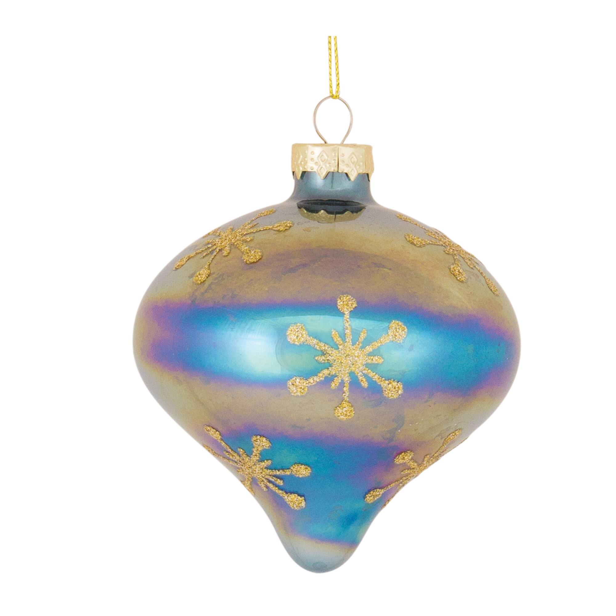 Alt View 2. BreeBe - Irredescent Glass Snowflake Ornament (Set of 6) - Blue, Gold.