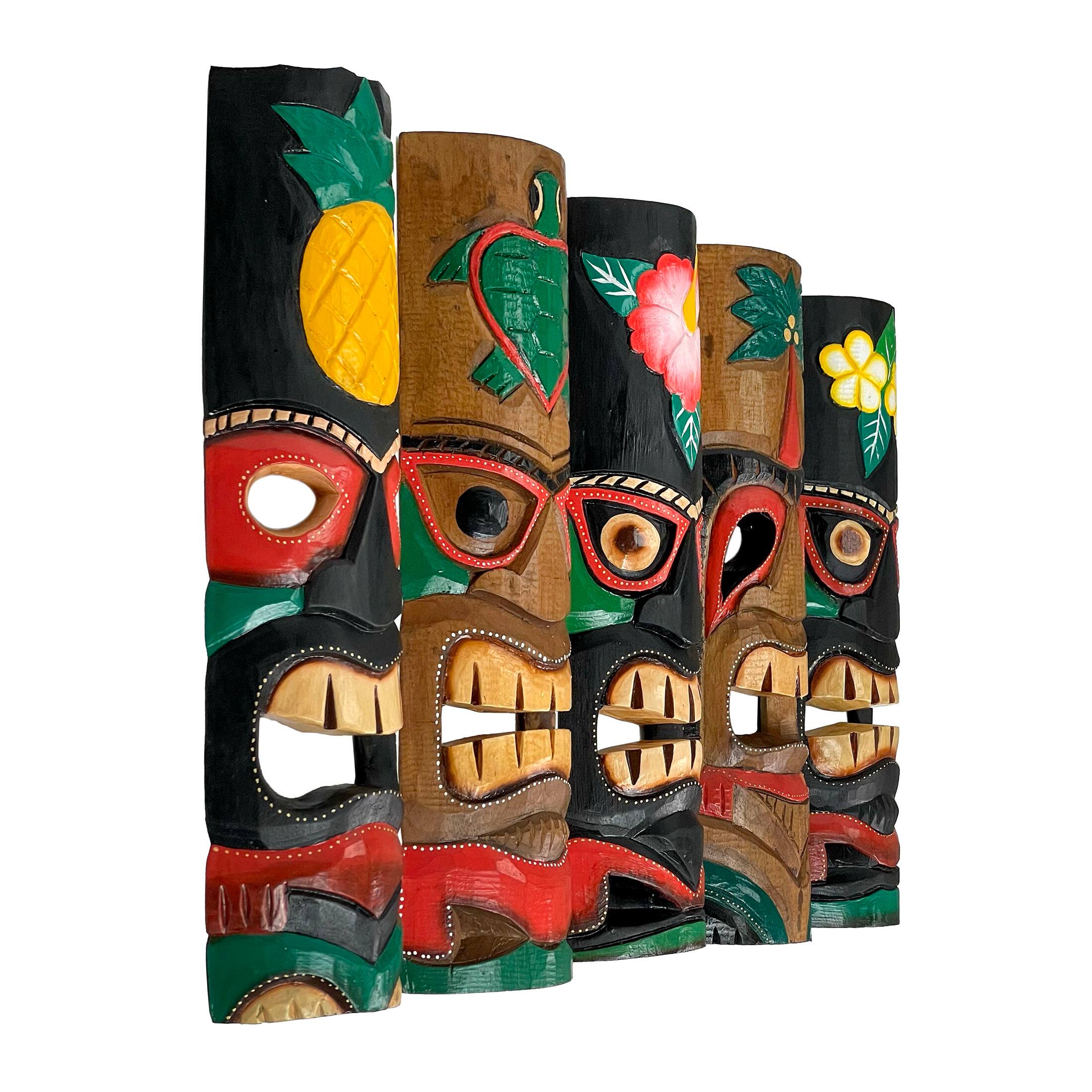 Alt View 1. Zeckos - Set of 5 Colorful Tropical Polynesian Style Wooden Tiki Wall Masks 20 Inch - Multicolored.