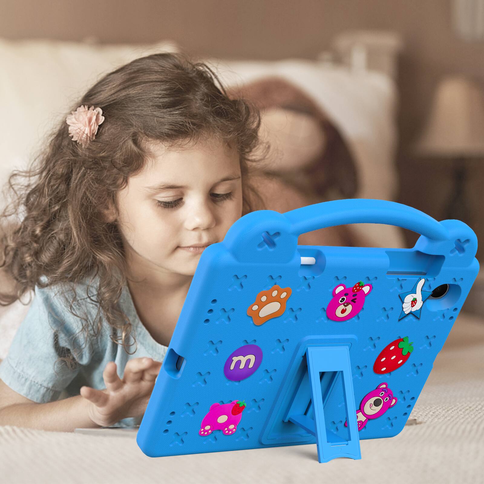 Alt View 2. Dteck - For Samsung Galaxy Tab S11 2025 Cute Cartoon Kid Case Built-in Kickstand Handle Grip Shockproof Cover - Skyblue.