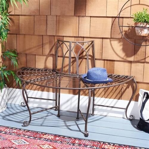 Angle. SlickBlue - Outdoor Half-Circle Tree Bench for Patio and Garden Seating - Rustic Bronze.