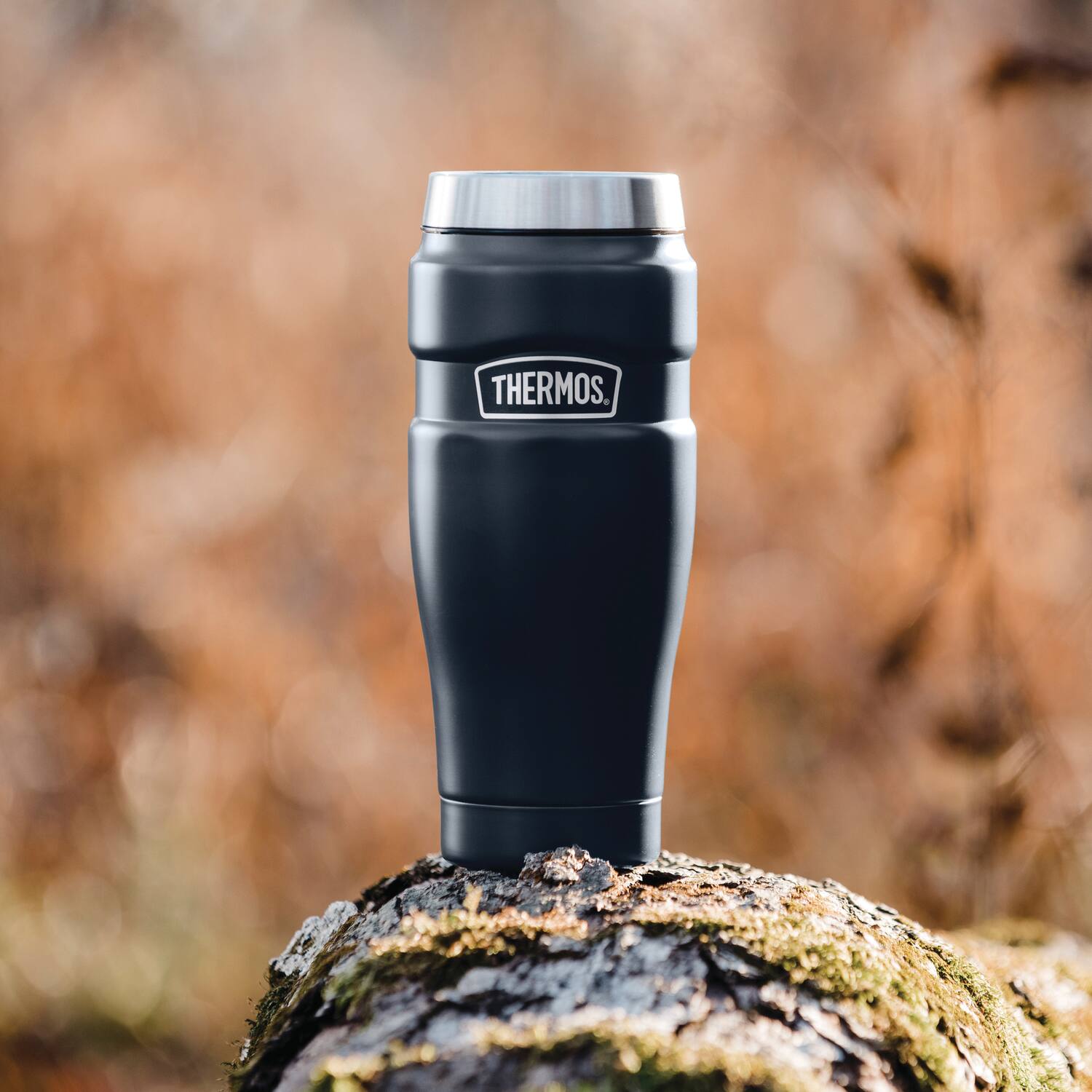 Left. Thermos - 16-Ounce Stainless King Vacuum-Insulated Stainless Steel Travel Tumbler - Matte Blue.
