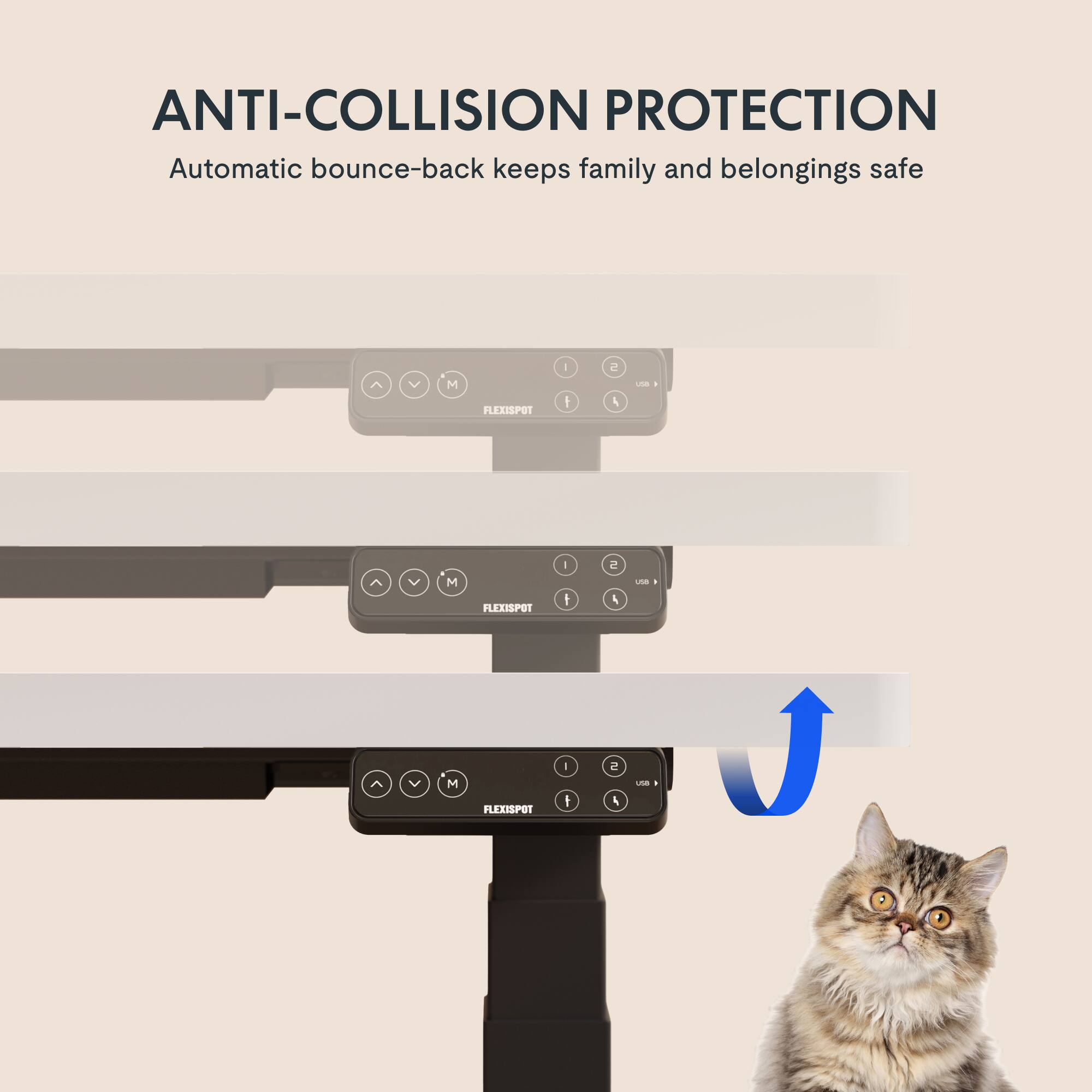 ANTI-COLLISION PROTECTION  
Automatic bounce-back keeps family and belongings safe  

PEEEPOT - I 4  
FLEXISPOT - I 2 4  
FLEXISPOT - I 5 4