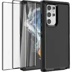 Front. Entronix - Entronix Bundle for Galaxy S24 Ultra - Heavy Duty Case & 2 Screen Protectors - Black.