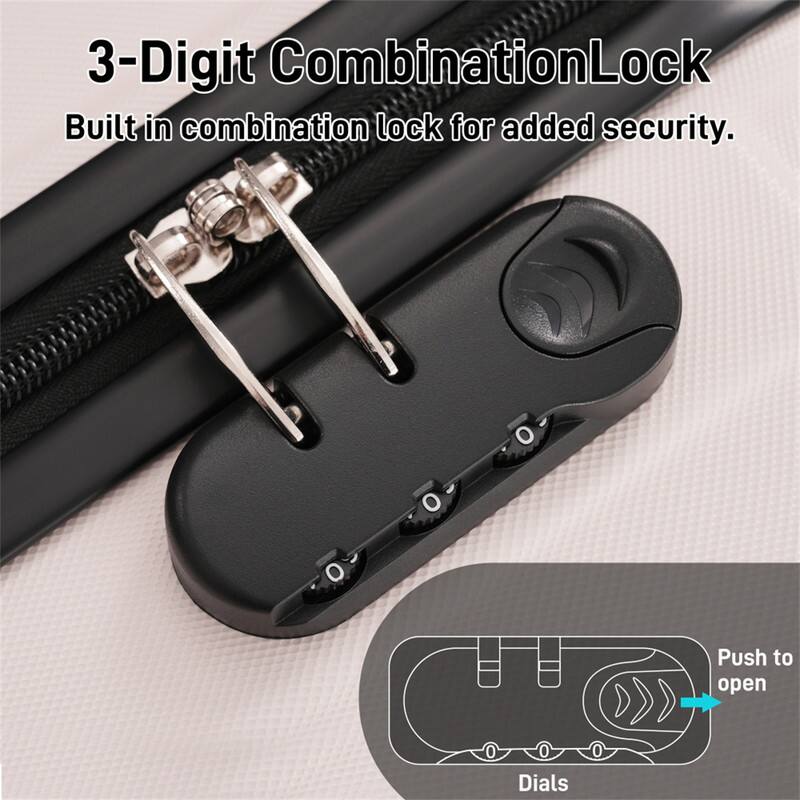 3-Digit Combination Lock  
Built in combination lock for added security.  
Push to open  
Dials
