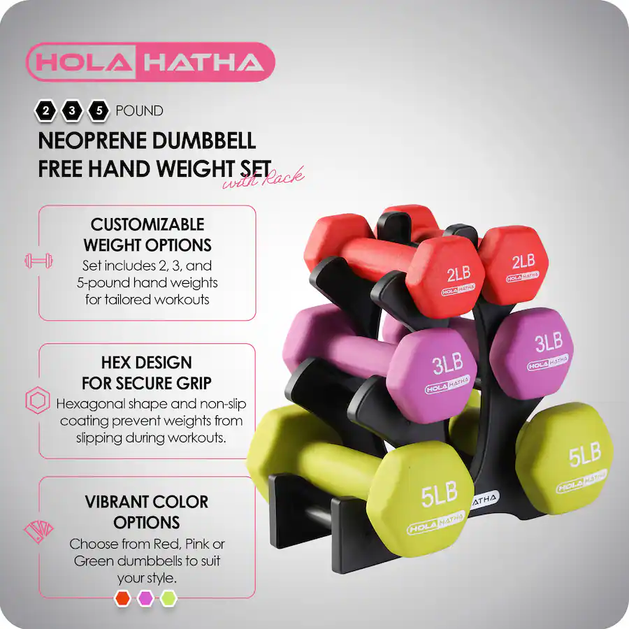 Studio Barbell Set Rack HolaHatha Neoprene Dumbbell Free Hand Weight Set with Rack Multicolor ...