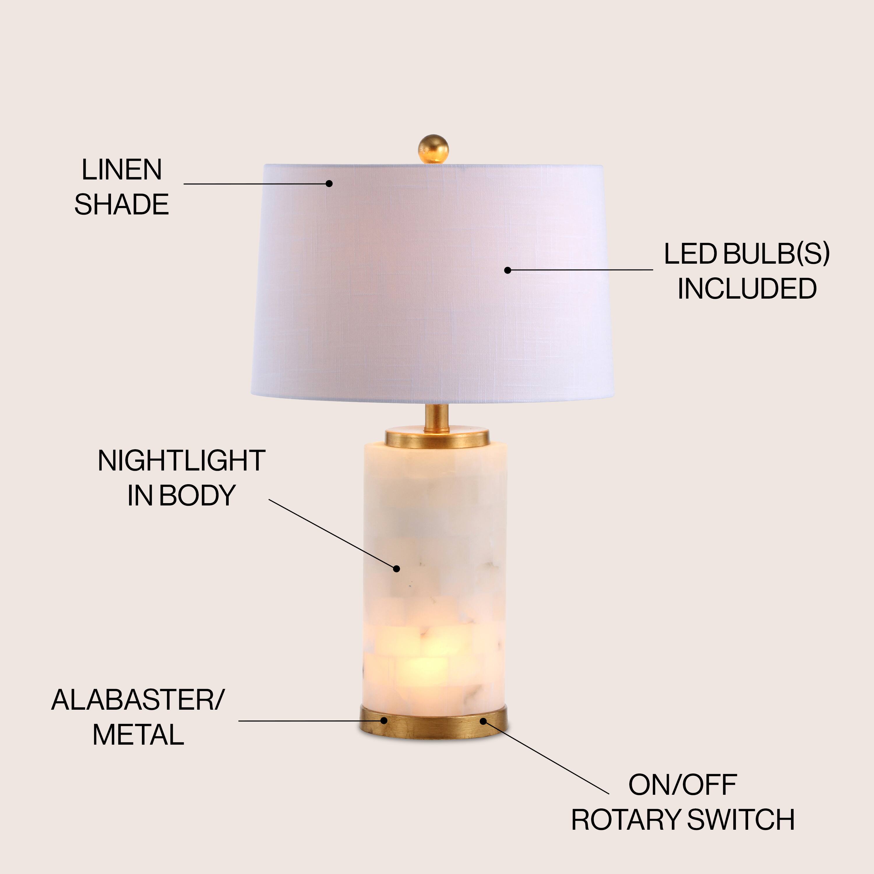 LINEN SHADE LED BULB(S) INCLUDED NIGHTLIGHT IN BODY ALABASTER/METAL ON/OFF ROTARY SWITCH