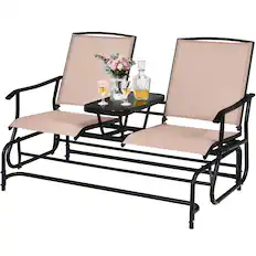 Front. Costway - Costway 2 Person Outdoor Patio Double Glider Chair Loveseat Rocking - Brown.