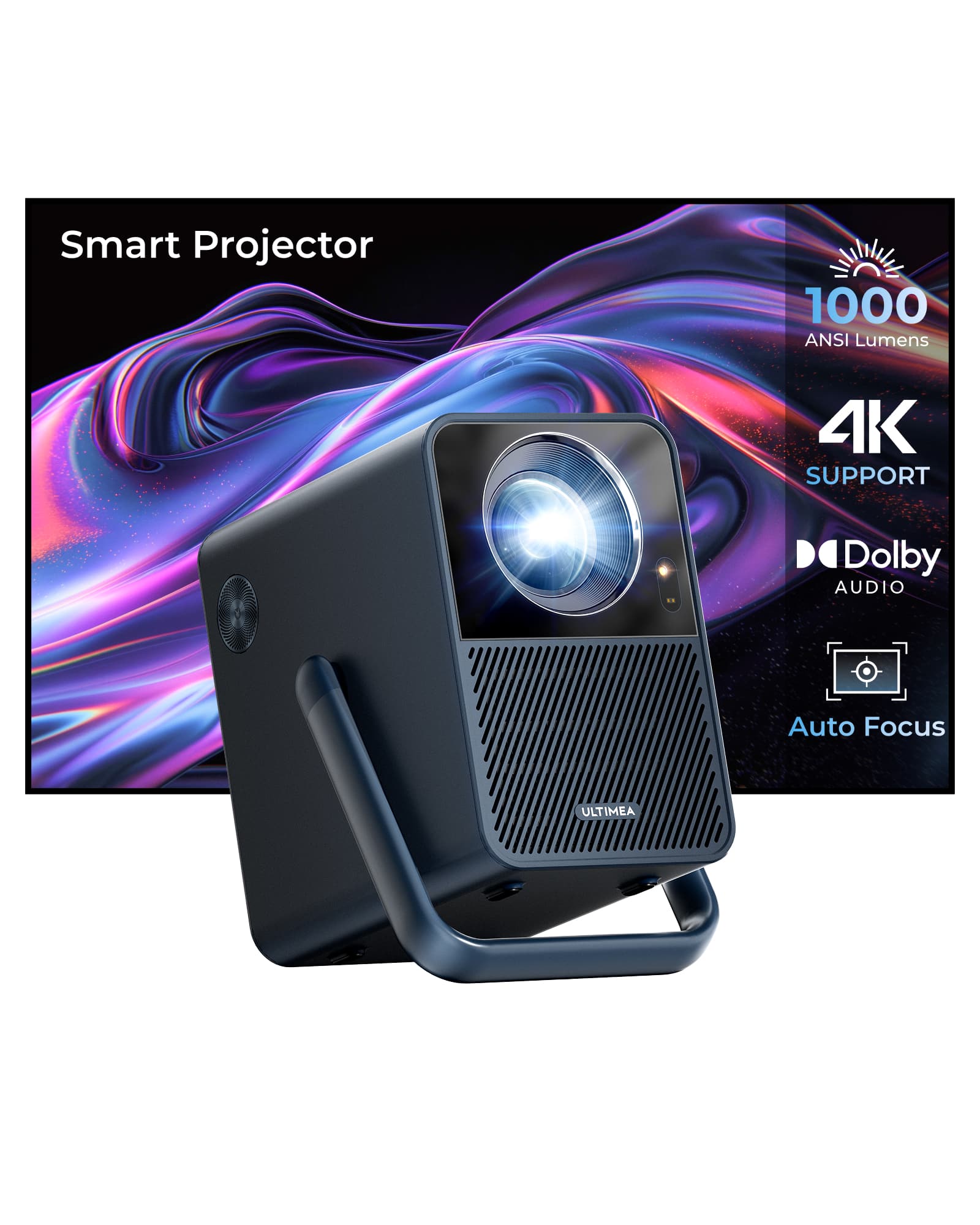 Ultimea - Poseidon E40 native 1080P Projector with Android TV 11.0,Netflix,1300 ANSI Lumens,WiFi & Bluetooth,Dolby Audio - Black