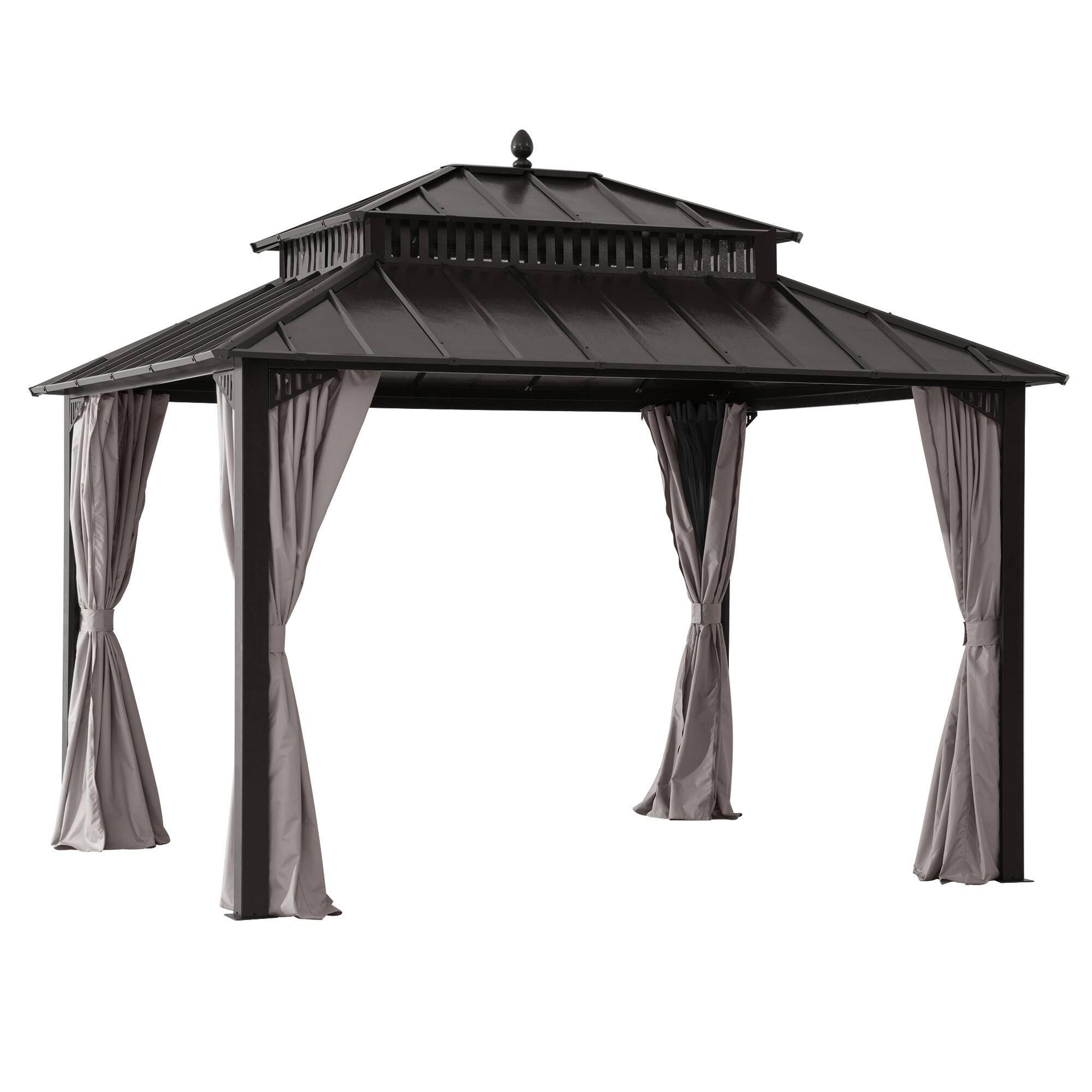 Angle. SUNJOY - 12x10 Kingston Hardtop Rectangular Gazebo Brown.