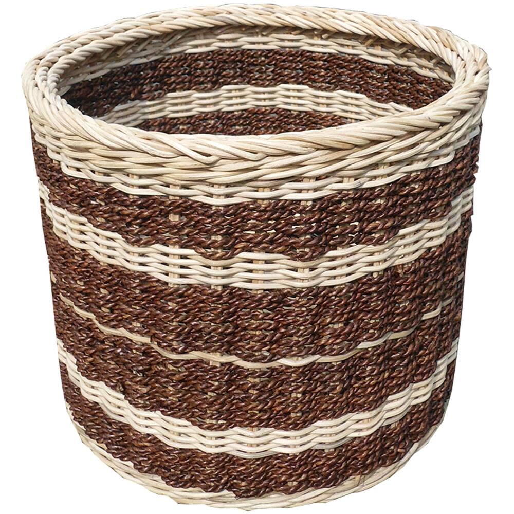 Dart - Abaca Dominant Round Storage Basket - Natural and Brown Stripes
