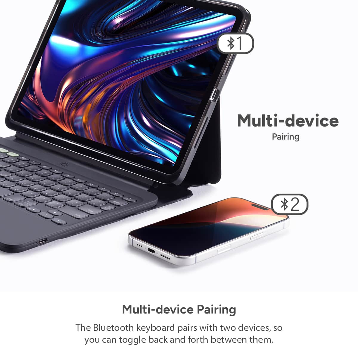 Multi-device Pairing - The Bluetooth keyboard pairs with two devices, so you can toggle back and forth between them.