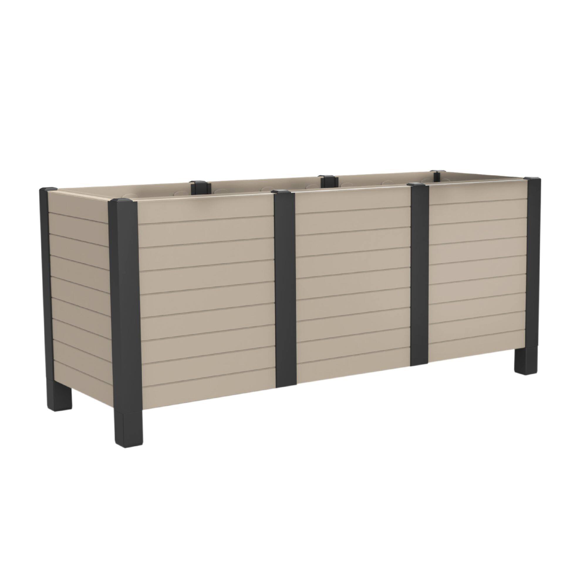 Front. Tierra Verde - Tierra Verde 17-Inch x 48-Inch Raised Garden Trough Box for Patio or Deck, Khaki.