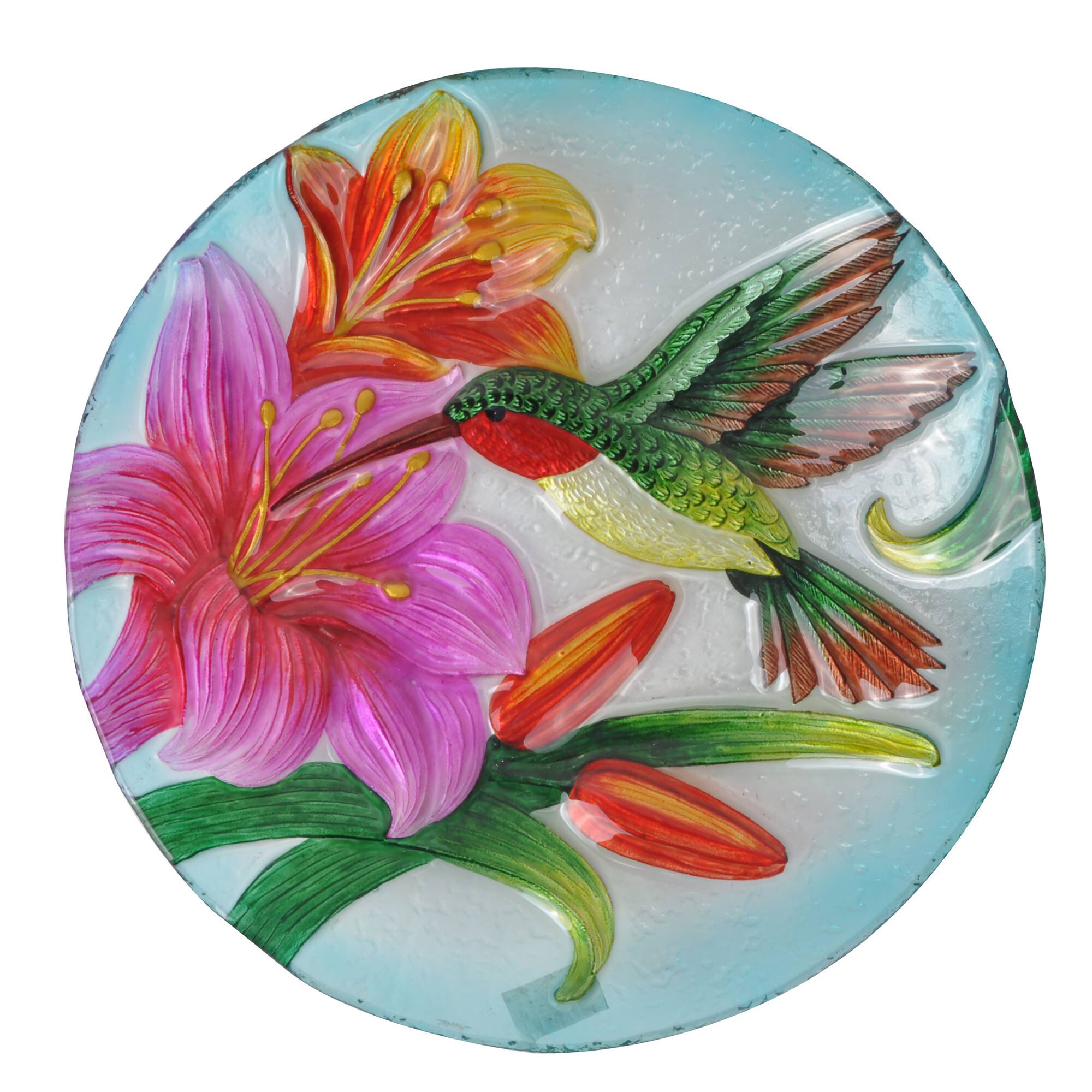Alt View 1. Teamson Home - 18-Inch Hummingbird Glass Bird Bath Bowl.