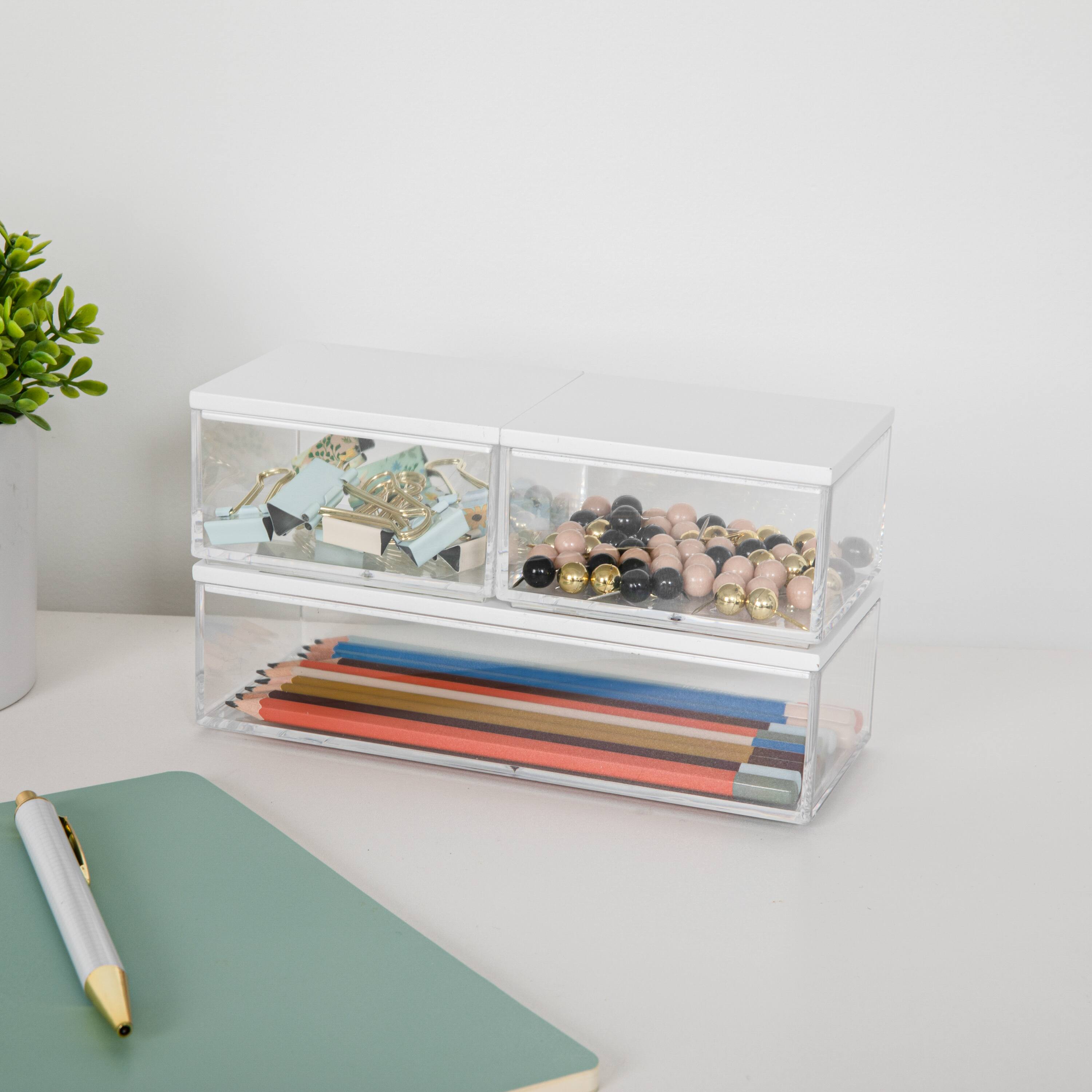 Alt View 11. Martha Stewart - Brody Premium Clear Plastic Storage Bins MDF Lids-2-SM/1-MED - Clear/White.