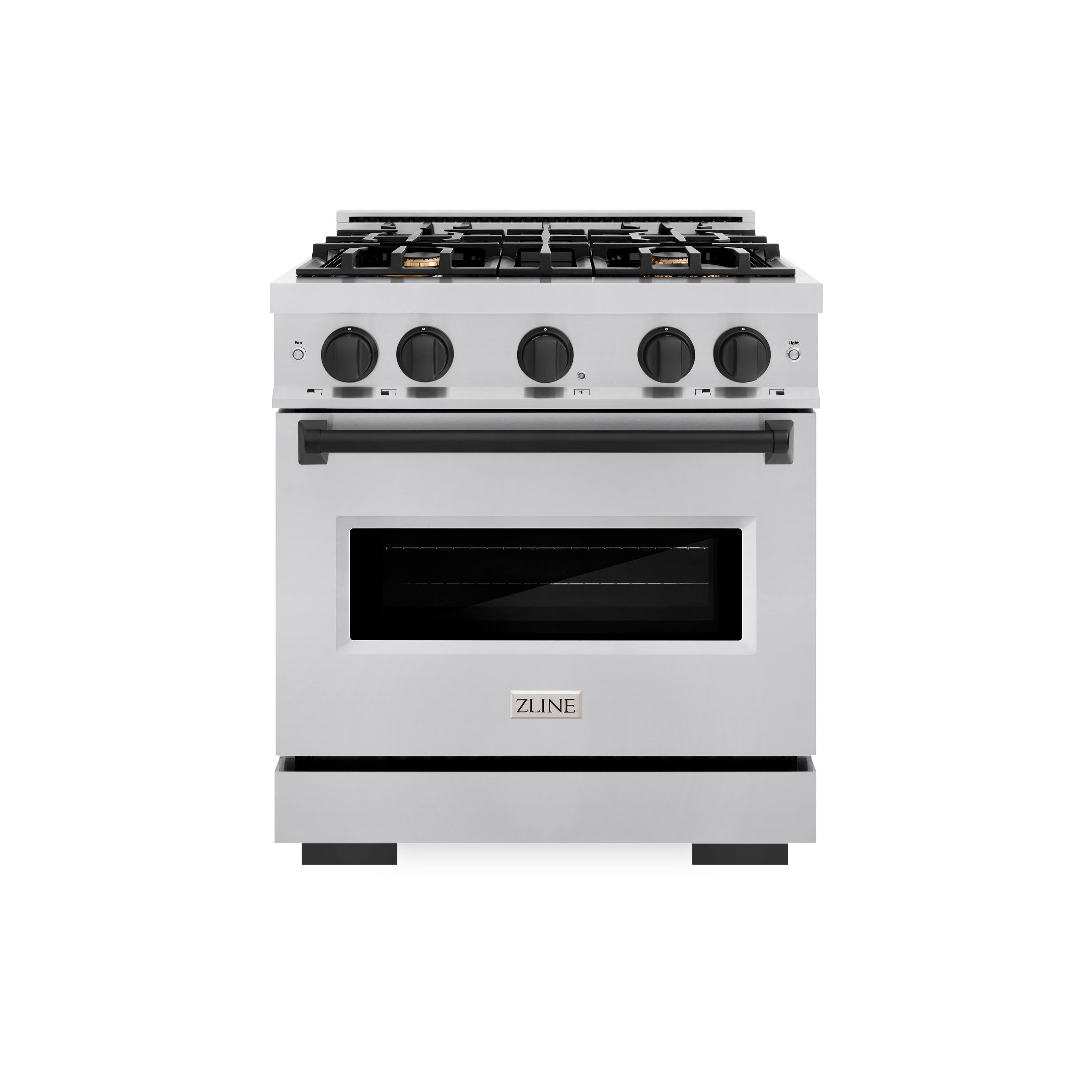 Front. ZLINE - ZLINE Autograph 30" Classic Dual Fuel Range w/ 4 Burners & Matte Black Accents (CDRZ-30-MB) - Stainless Steel.