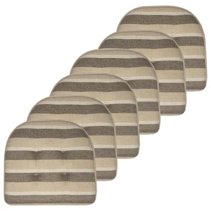 Front. Sweet Home Collection - Bradford Striped U Shaped Memory Foam 17" x 16" Chair Cushion, 6-Pack - Beige/Brown.