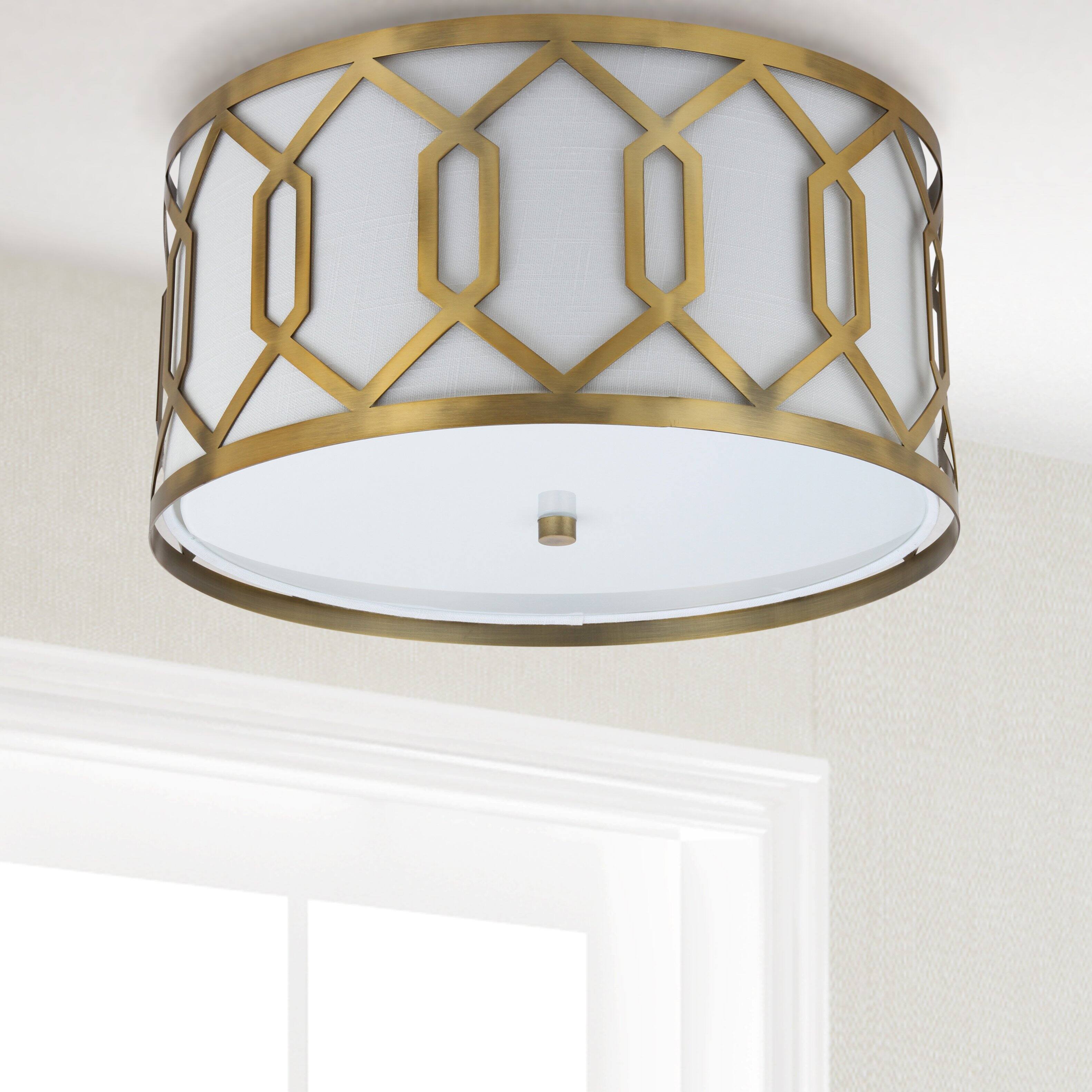 Alt View 6. Jonathan Y - Hex 3-Light 16.25" Metal LED Flush Mount, Brass - Brass Gold.