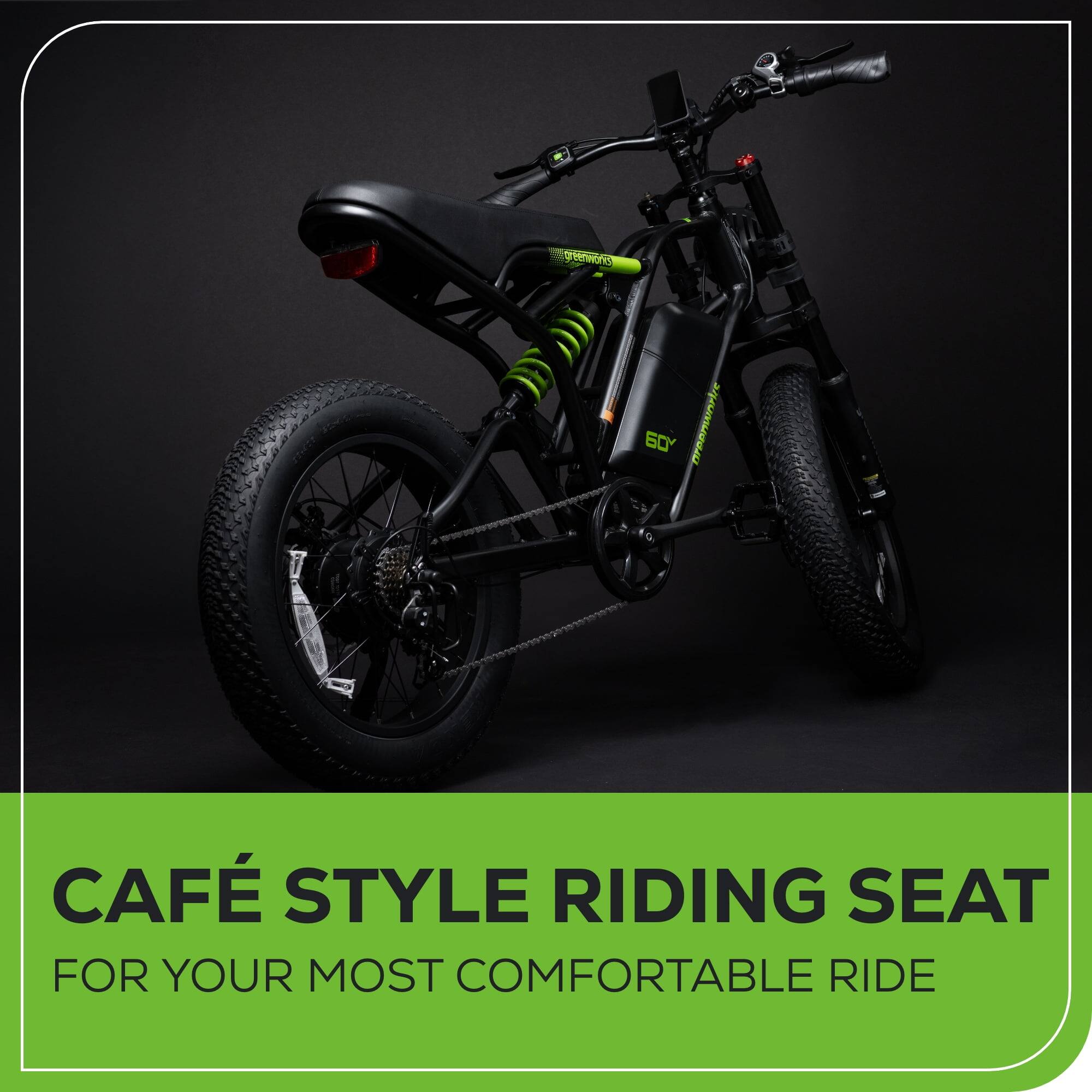 Alt View 4. Greenworks - Greenworks 60V Electric Dirty Bike for Adults, 20" Fat Tire with 750W Motor Max 20MPH, Green - Green.