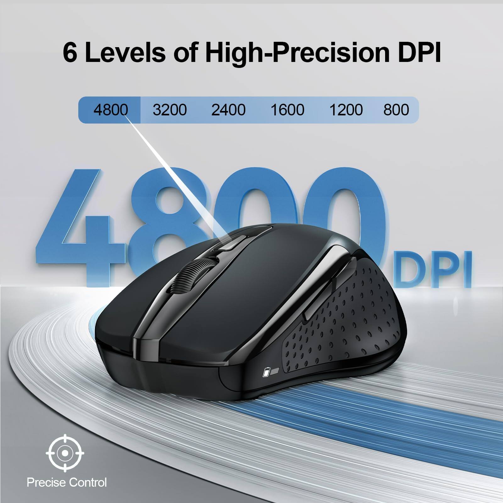 6 Levels of High-Precision DPI  
4800 3200 2400 1600 1200 800  
4800 DPI  
Precise Control