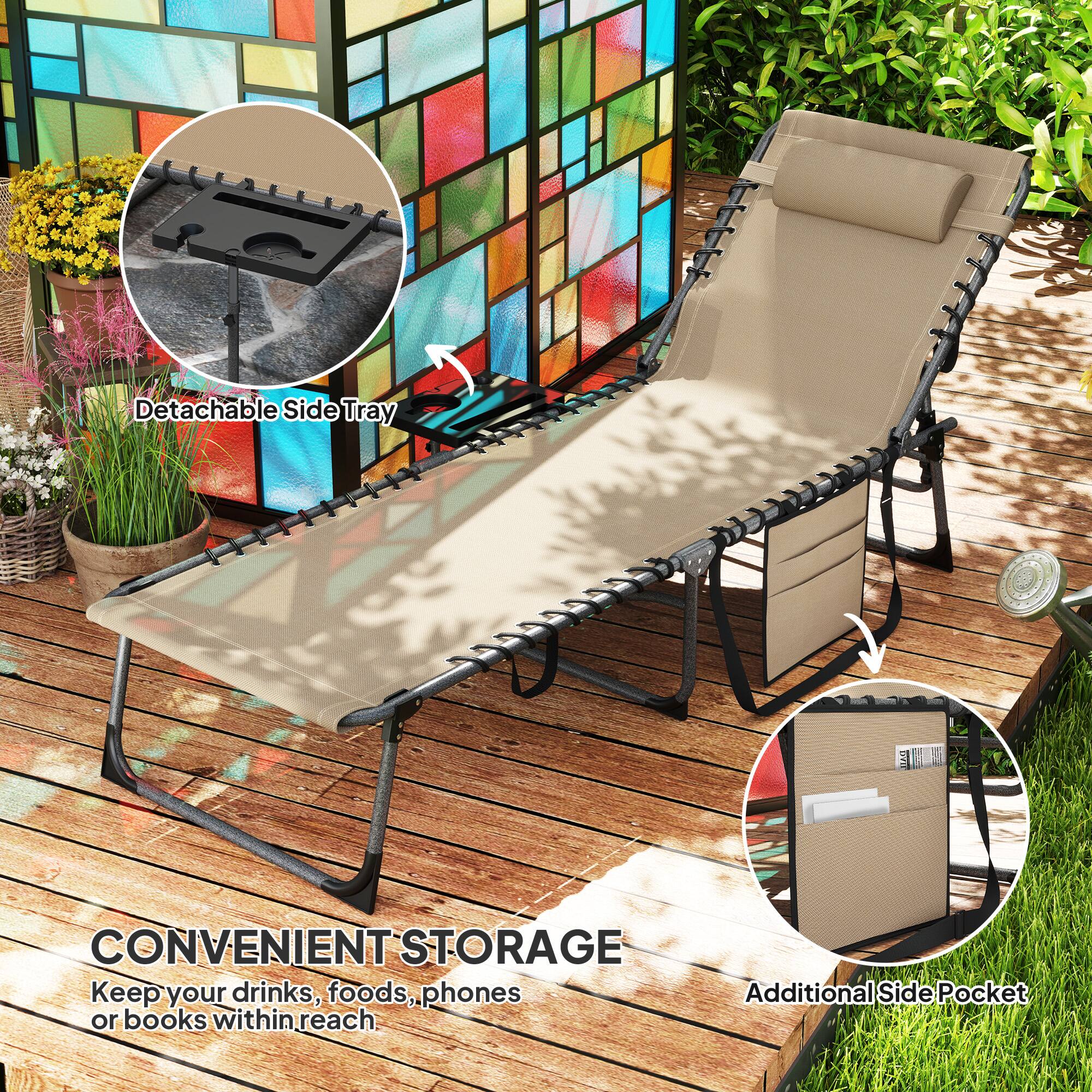 Detachable Side Tray  
CONVENIENT STORAGE  
Keep your drinks, foods, phones or books within reach.  
Additional Side Pocket