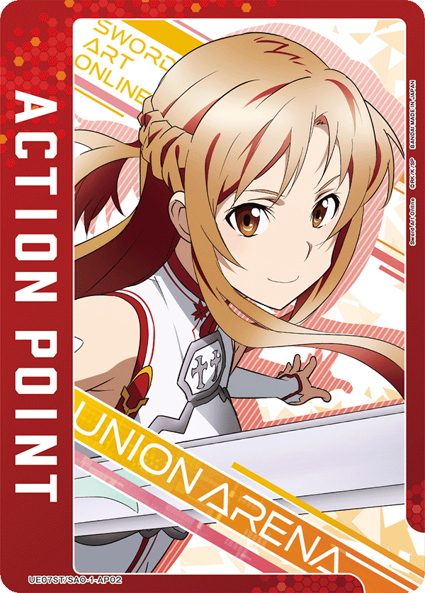 SWORD ART ONLINE  
ACTION POINT  
UNION ARENA  
BANDAI MADE IN JAPAN  
UE07ST/SAO-1-AP02  
ORK/K/SP  
Sword Art Online