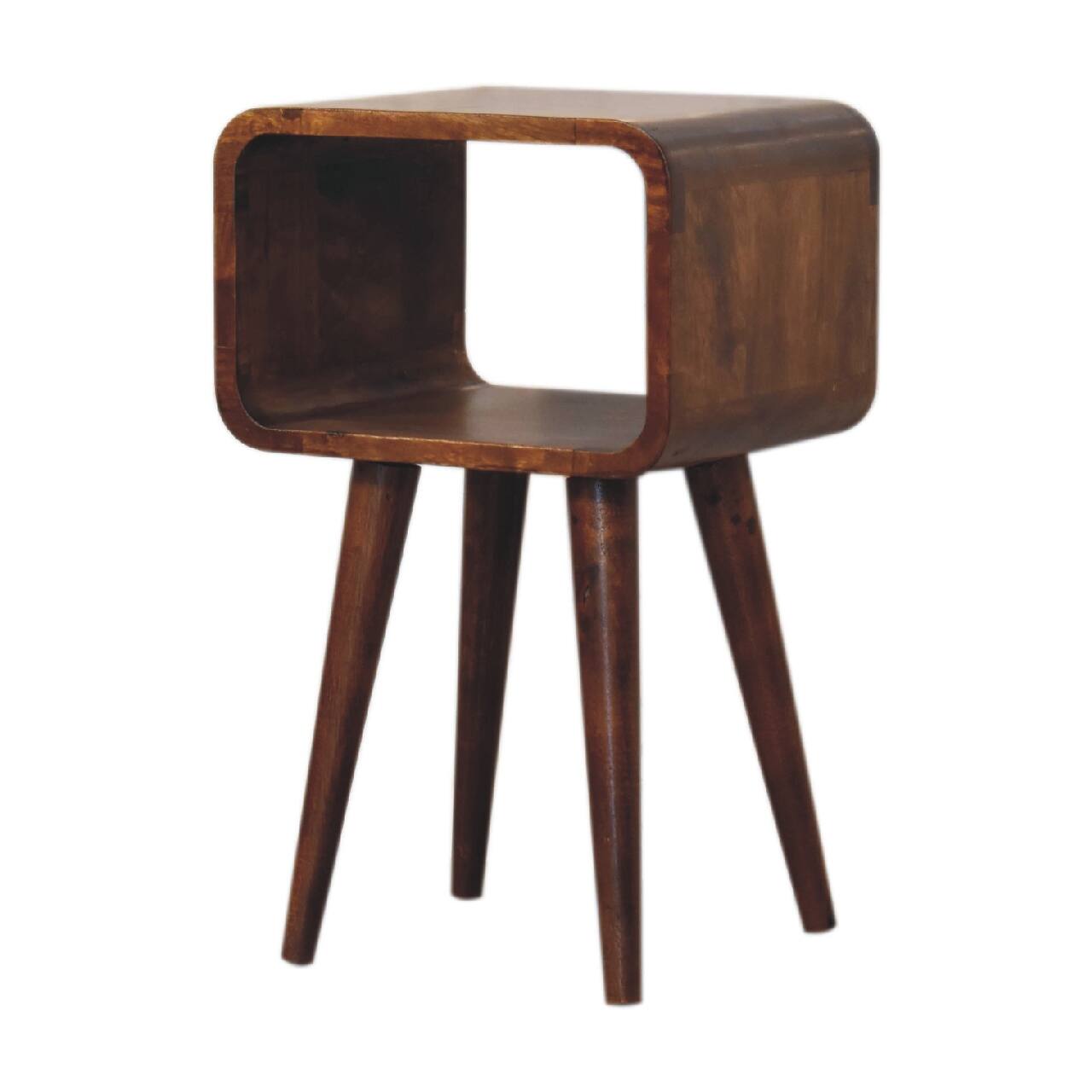 Back. Artisan Furniture - Artisan Furniture Solid Wood Mini Chestnut Curved Open Nightstand, Nordic Legs, Dark Brown - Chestnut.