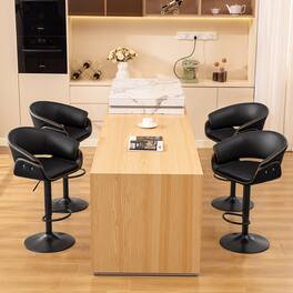 Brick Attic - 4PCS 24"-32"Adjustable Height Upholstered Low Back Bar ,360° Swivel PU Counter Stool with Footrest - Black