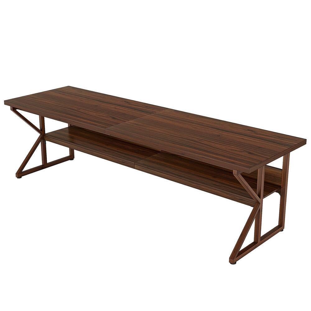 Front. Kadyn - Kadyn Study Writing Desk, Computer Desk,78.74" Two Person Desk, Large Computer Desk with Storage Shelf,Brown - Brown.