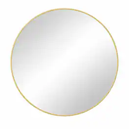 RYHNUYNE - 48 Inch Round Wall Mirror, Metal Frame, Dust Proof, Wall Mounted, Bathroom and Bedroom Decor - Gold