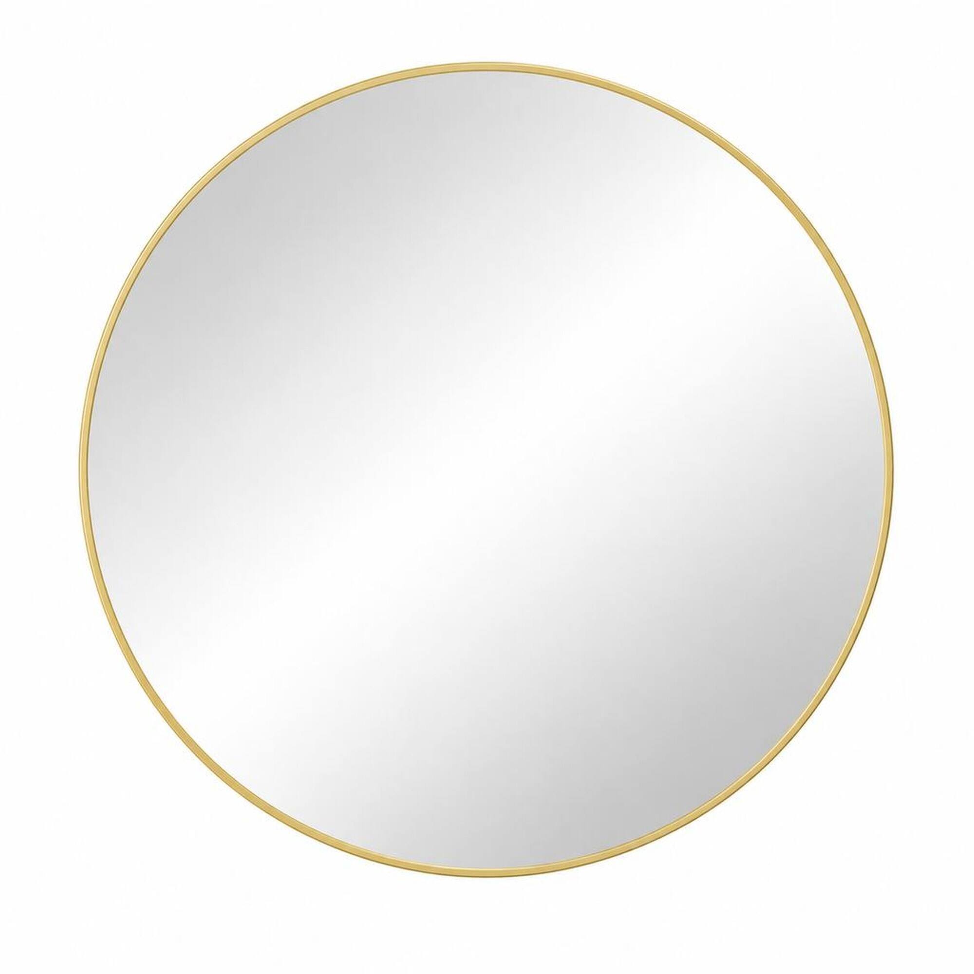 Front. RYHNUYNE - 48 Inch Round Gold Wall Mirror, Metal Frame, Dust Proof, Wall Mounted, Bathroom and Bedroom Decor - Gold.