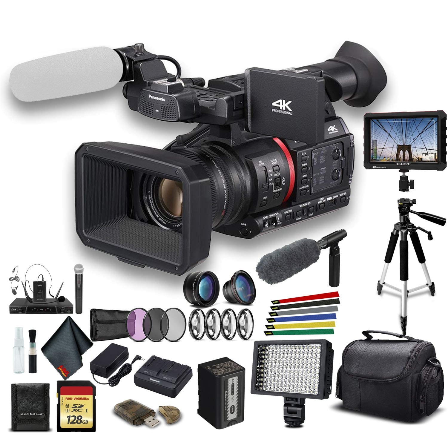 Panasonic - AG-CX350 4K Camcorder (AG-CX350) W/Padded Case, 128 GB Memory Card, Heavy Duty Tripod, Lens Attachments, Sony