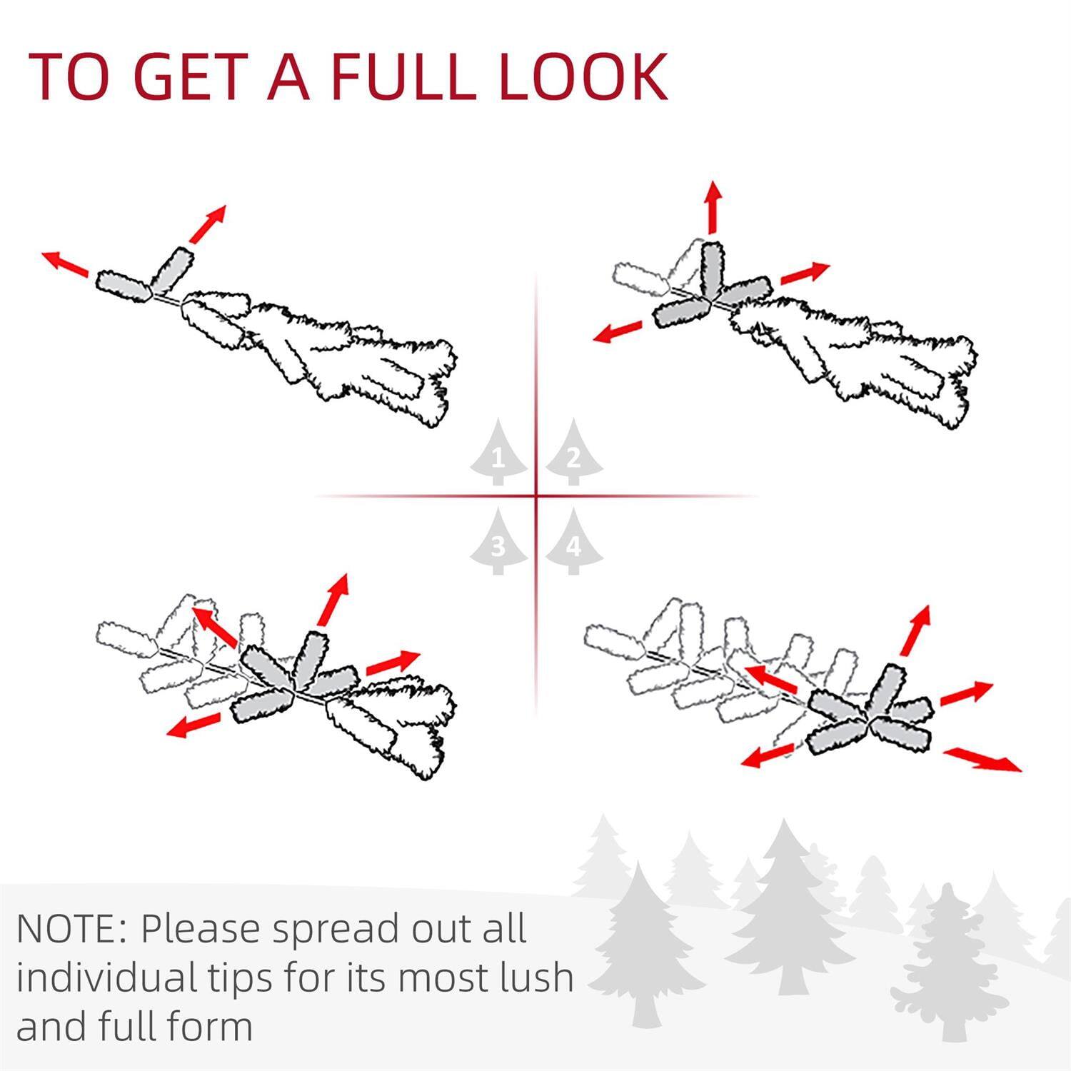 TO GET A FULL LOOK

1. Spread out the tips to the left and right.
2. Spread out the tips to the left and right.
3. Spread out the tips to the left and right.
4. Spread out the tips to the left and right.

NOTE: Please spread out all individual tips for its most lush and full form.