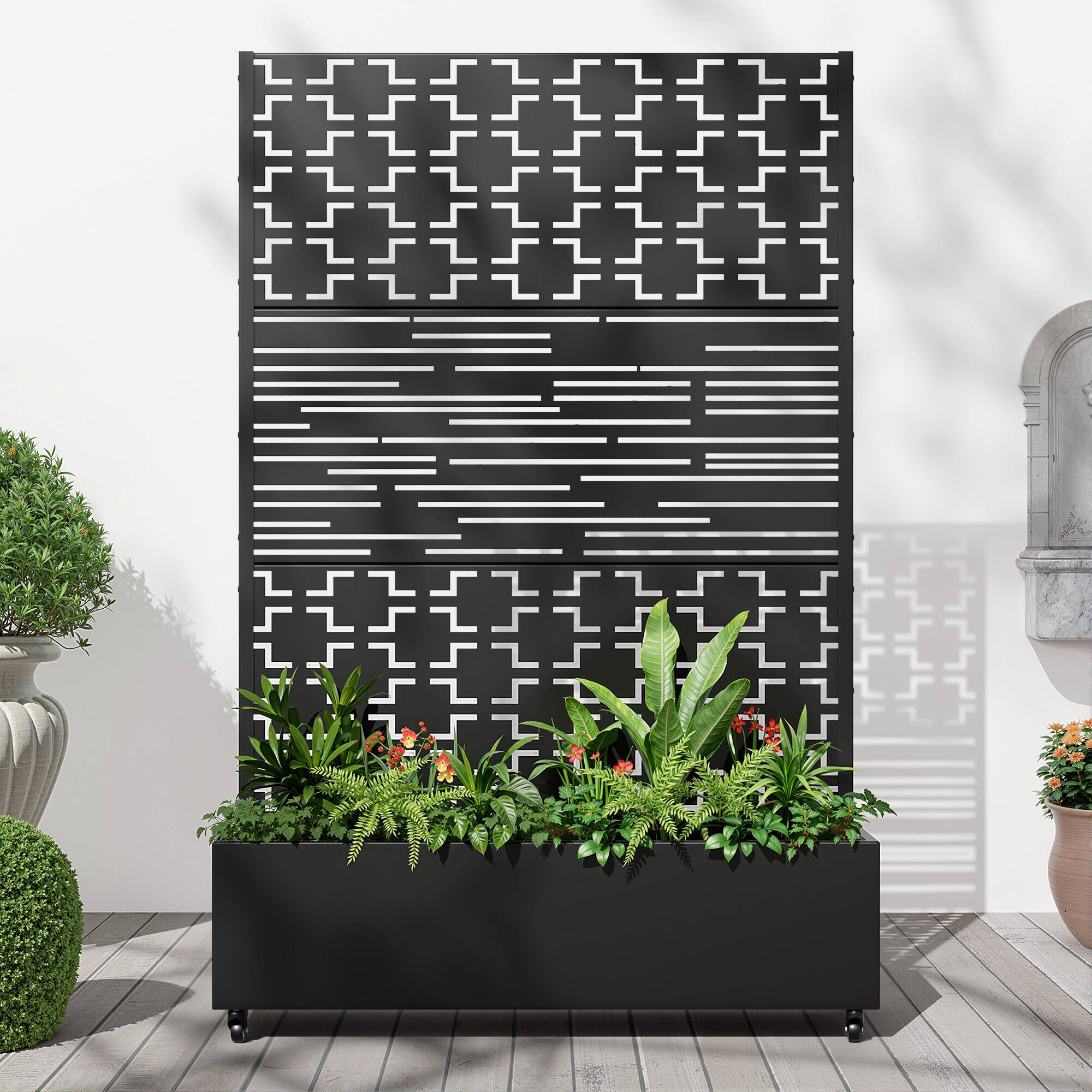 Alt View 1. PexFix - 72 in. H x 47 in. W Squine Pattern Rectangle Metal Planter Box Raised Garden Beds with Trellis-Ideal for Balcony - Black.