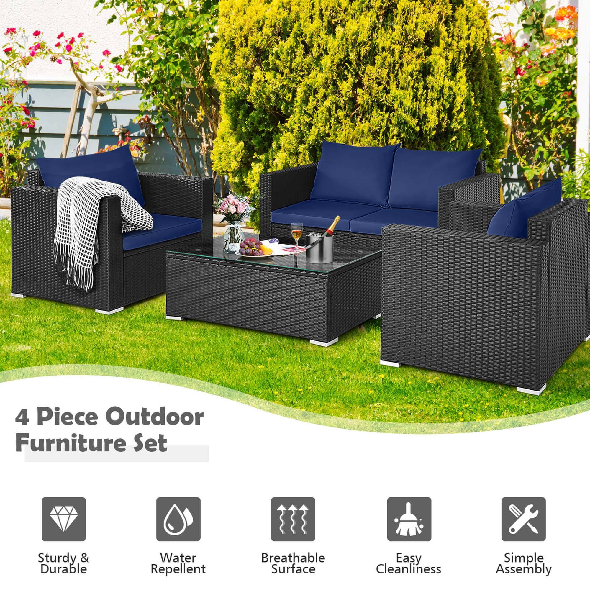 4 Piece Outdoor Furniture Set: Sturdy & Durable, Water Repellent, Breathable Surface, Easy Cleanliness, Simple Assembly