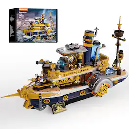 Lumibricks - Steampunk Steamboat Building Bricks Set, 1792-Piece Mechanical Ship Model, Collectible Display Kit for Adults 16+